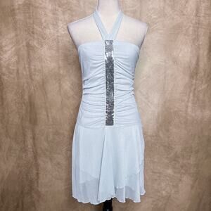 Vintage Y2K Ruby Rox Sparky Glitter Halter Formal Dress Drop Waist Sequin Stripe